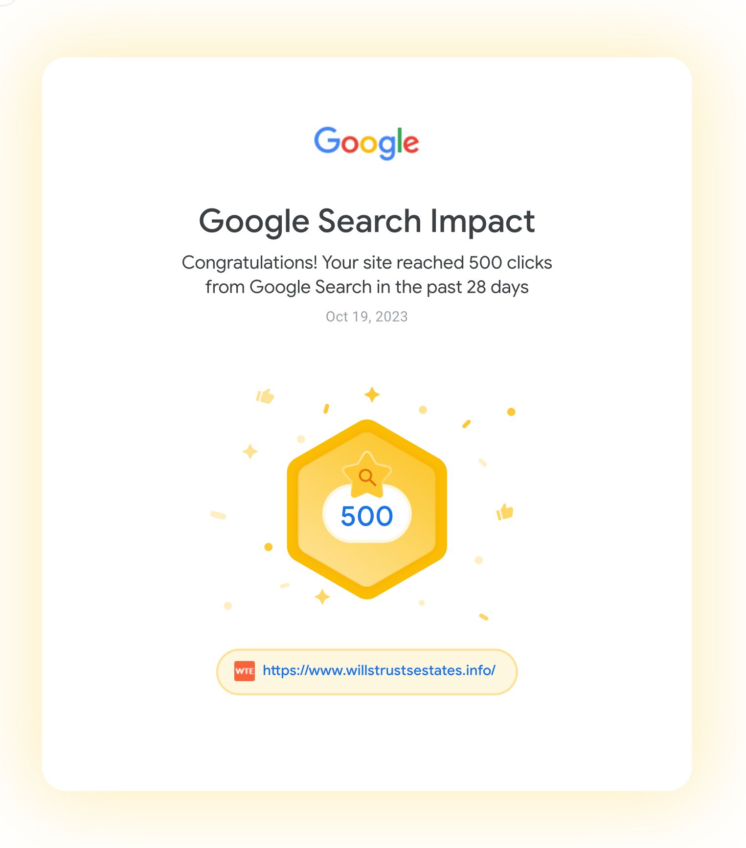 WTE Milestone: 500 Clicks from Google Search in 28 Days